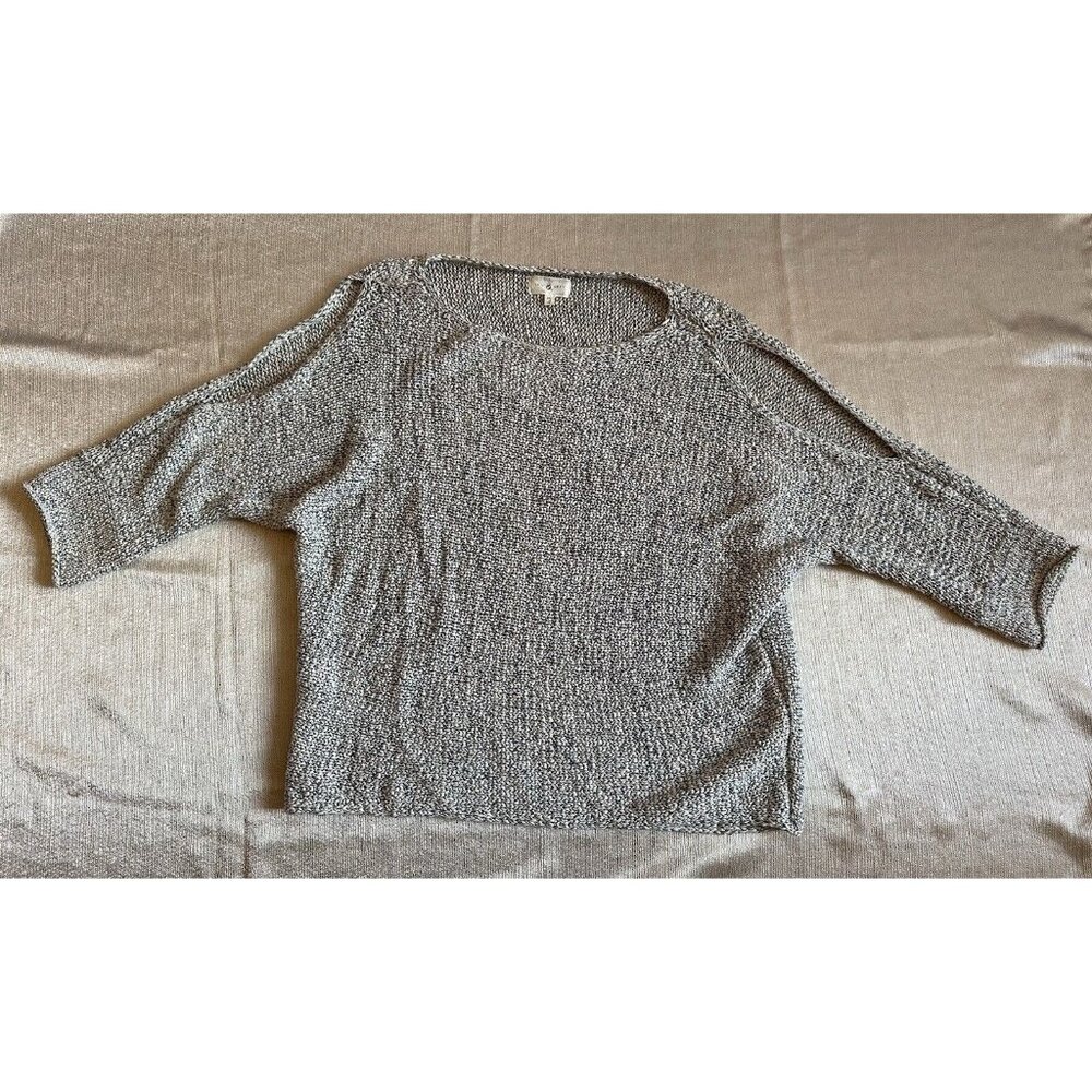 LOU&GRAY WOMAN'S Gray Grey SWEATER 3/4 SLEEVE BOAT NECK CROCHET SIZE Medium